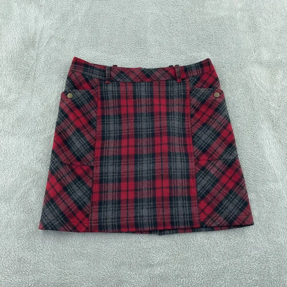 Eddie Bauer Wool Blend Skirt Womens 6 Plaid Red 4455 - Picture 1 of 8